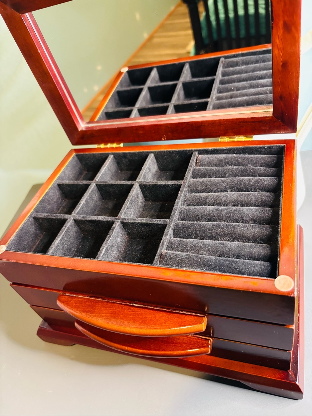 Wooden Jewelry Box with Two Drawers - Red Brown - Picture 7 of 12